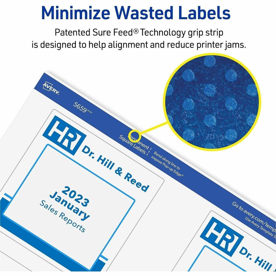 Avery Matte White 3"x3" Square Labels - 3" Height x 3" Width - Permanent Adhesive - Square - Laser, Inkjet - White Matte - Paper - Adhesive, Jam Resistant, Easy Peel, Pop Up Edge, Smudge-free, Print-to-the Edge - 6 / Sheet - 150 / Pack