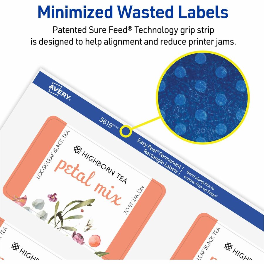Avery Matte White Rectangular Labels - x 3" Width x 2" Length - Rectangle - Inkjet, Laser - Matte - Matte White - Print-to-the Edge, Jam Resistant, Smudge Resistant, Easy Peel - 8 / Sheet - For Label Printer - 200 / Pack