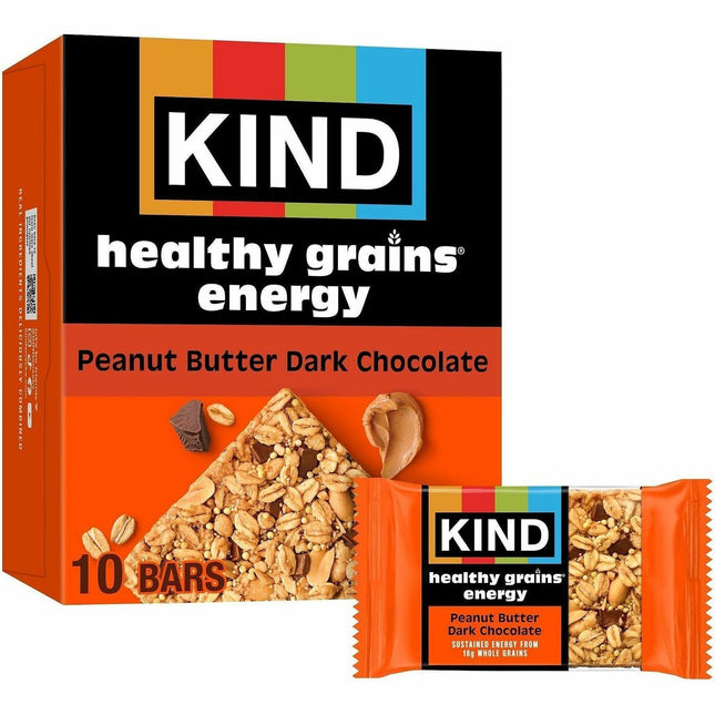 KIND Healthy Grains Energy Bars - Egg-free, Dairy-free, Gluten-free, Wheat-free, Trans Fat Free, Low Sodium - Peanut Butter Dark Chocolate - 1.40 oz - 10 / Box