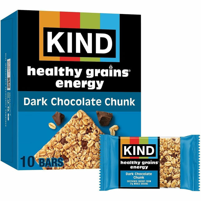 KIND Healthy Grains Energy Bars - Egg-free, Dairy-free, Gluten-free, Wheat-free, Trans Fat Free, Low Sodium - Dark Chocolate Chunk - 1.40 oz - 10 / Box