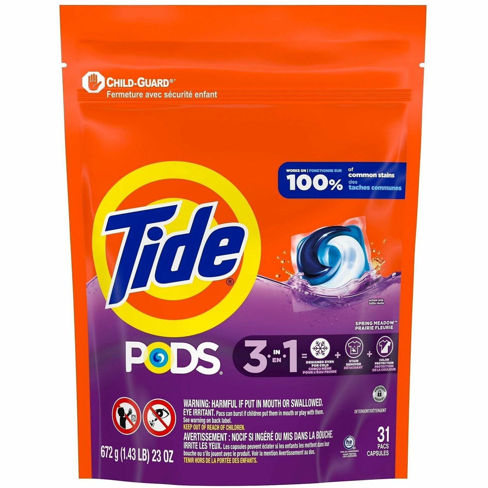 Tide PODS Laundry Detergent Pacs - For Laundry, Clothes - Concentrate - Spring Meadow Scent - Recommended For: Stain Remover - Blue - 31 / Bag