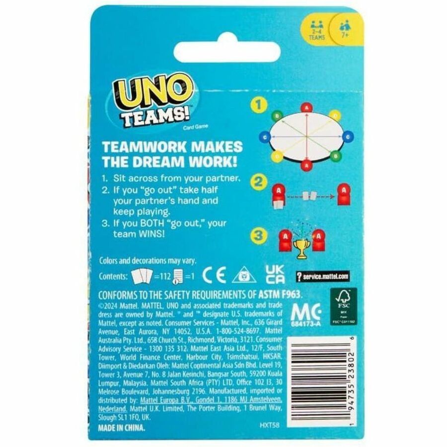 UNO Teams Card Game For Family Nights, Game Nights, Travel, Camping & Parties - Party - 2 to 4 Players - 1 Each
