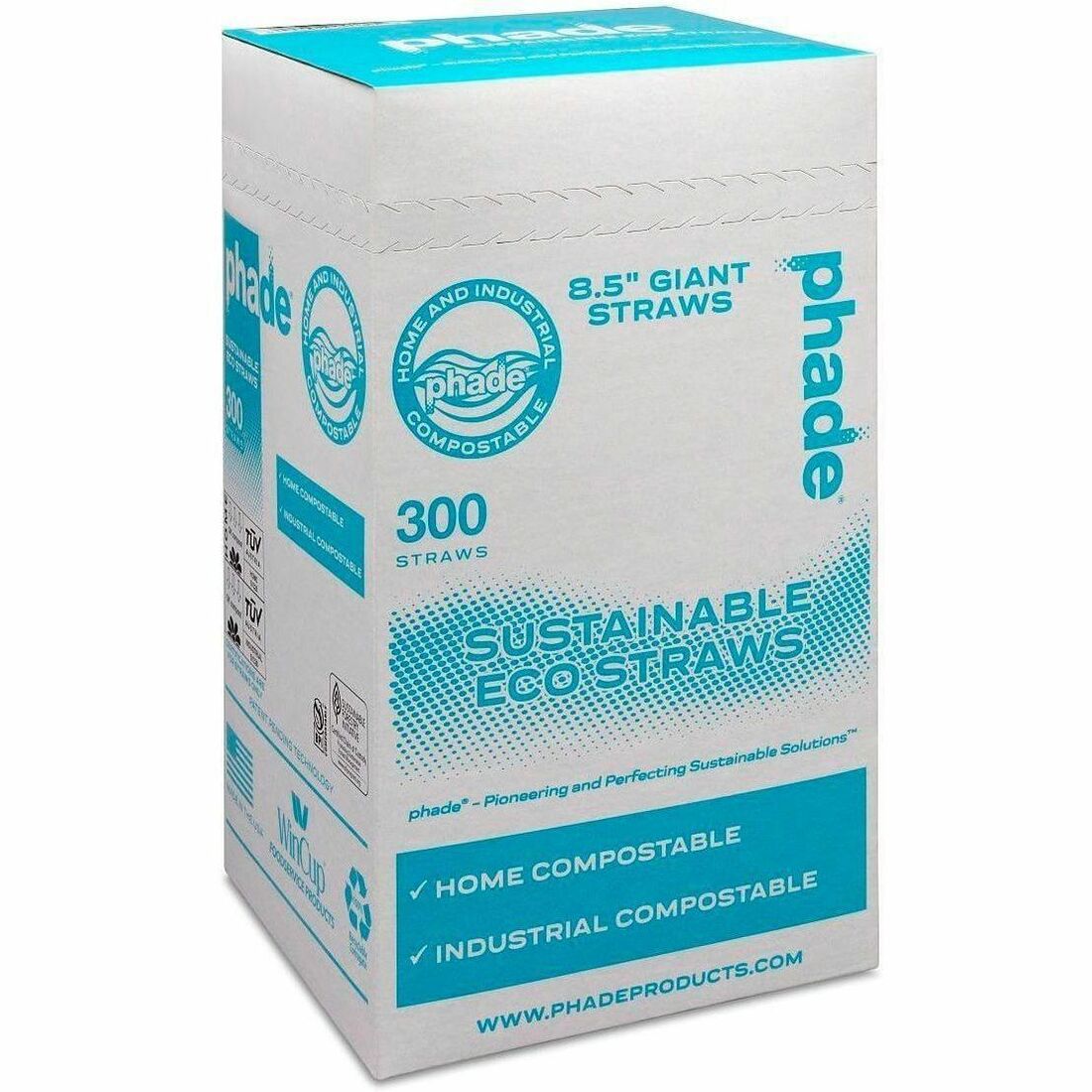 Phade Compostable Straws - 8.5" Length - Polyhydroxyalkanoate (PHA) - Caribbean Blue - 300 Straws/Box - 4 / Carton