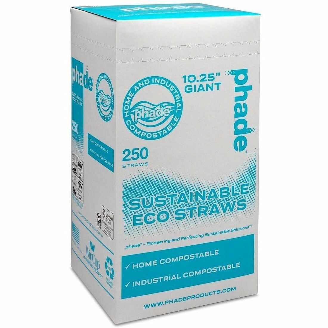 Phade Compostable Straws - 10.3" Length - Polyhydroxyalkanoate (PHA) - Caribbean Blue - 250 Straws/Box - 8 / Carton