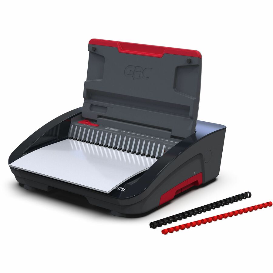 GBC CB25E CombBind Electric Punch and Bind Machine - CombBind - 500 Sheet(s) Bind - 25 Punch - 5.4" Height x 18.4" Width x 15.8" Depth - Black, Red