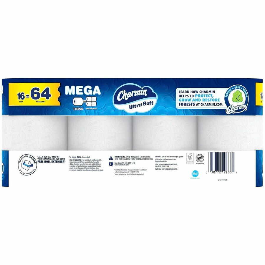 Charmin Ultra Soft Bathroom Tissue - 2 Ply - Mega - 208 Sheets/Roll - 4" Roll Diameter - 1 1/2" Core - Diamond Weave Texture - White - 1 Carton