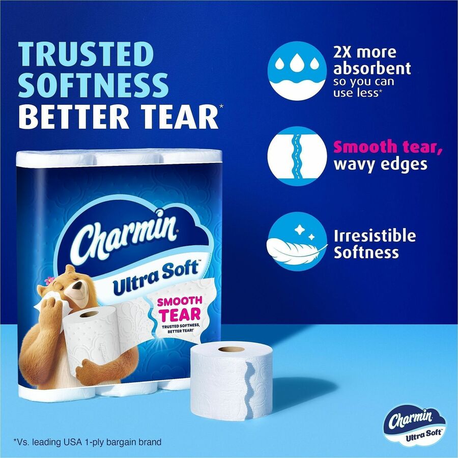 Charmin Ultra Soft Bathroom Tissue - 2 Ply - Mega - 208 Sheets/Roll - 4" Roll Diameter - 1 1/2" Core - Diamond Weave Texture - White - 1 Carton
