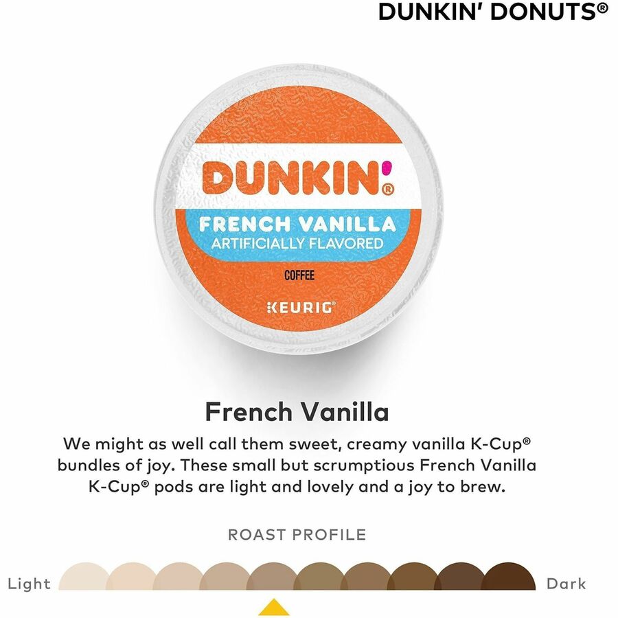 Dunkin'&reg; K-Cup, Pod French Vanilla Coffee - Compatible with Keurig Brewer - Medium - 22 K-Cup - K-Cup, Pod - French Vanilla, Original Blend - Kosher - 4 / Carton