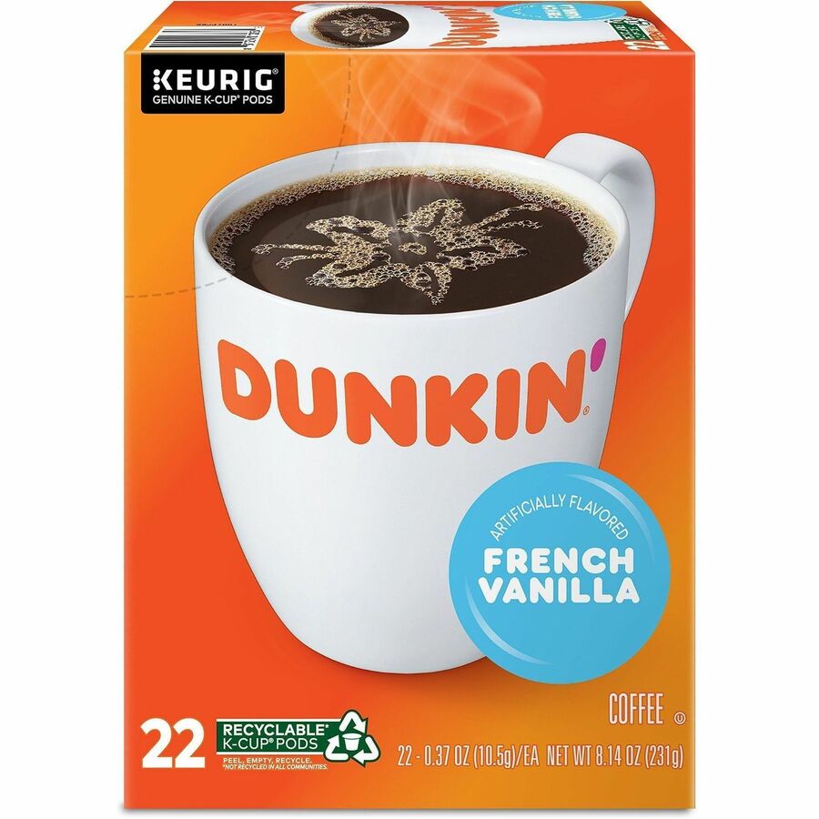 Dunkin'&reg; K-Cup, Pod French Vanilla Coffee - Compatible with Keurig Brewer - Medium - 22 K-Cup - K-Cup, Pod - French Vanilla, Original Blend - Kosher - 4 / Carton