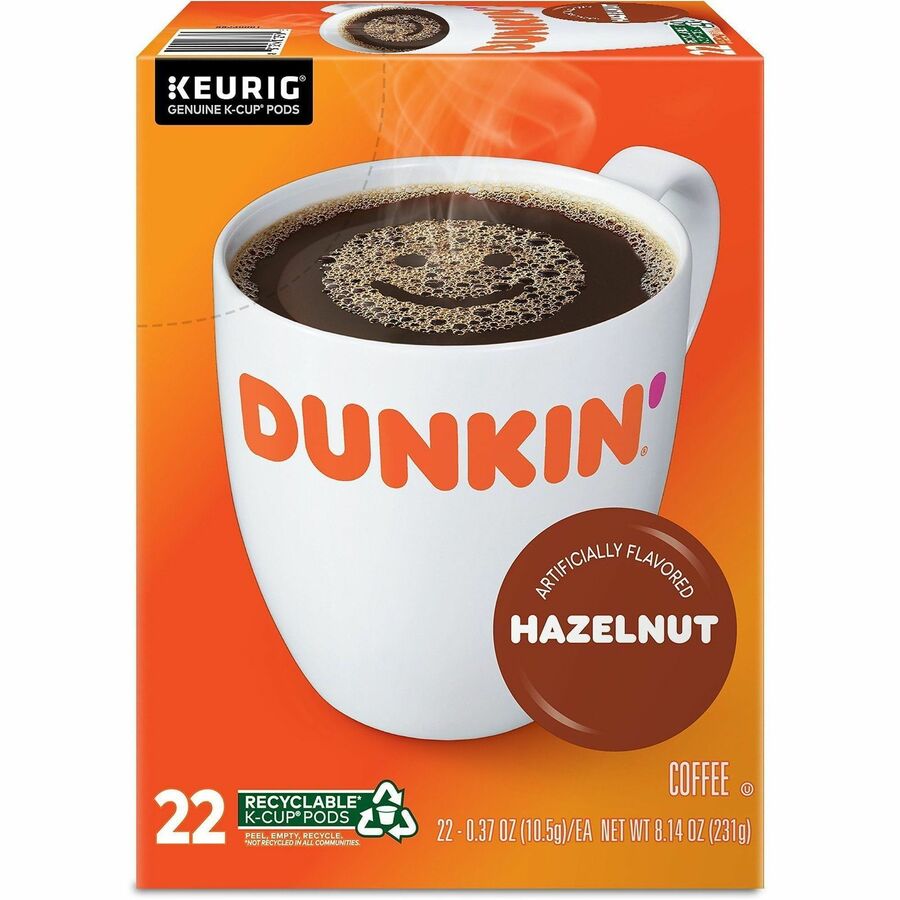 Dunkin' Donuts&reg; K-Cup Hazelnut Coffee - Medium - 22 K-Cup - K-Cup - Hazelnut, Original Blend - 4 / Carton