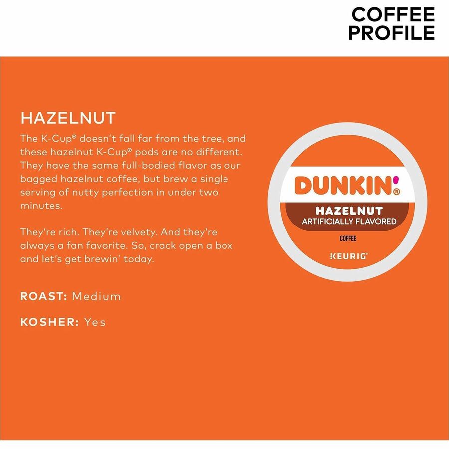 Dunkin' Donuts&reg; K-Cup Hazelnut Coffee - Medium - 22 K-Cup - K-Cup - Hazelnut, Original Blend - 4 / Carton