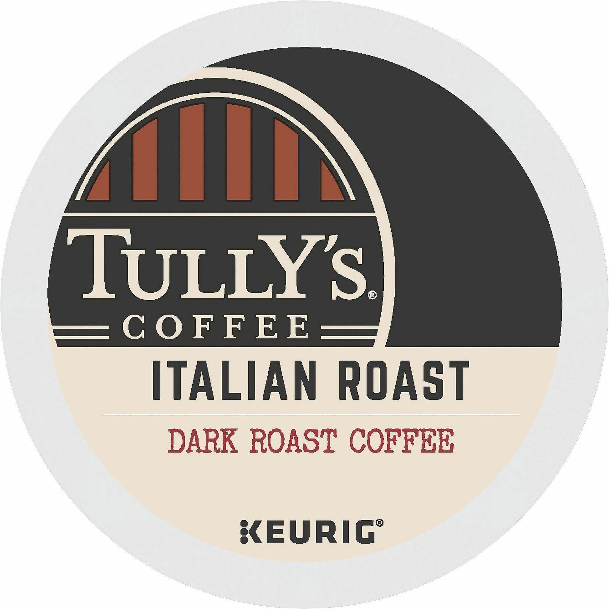Tully's K-Cup Italian Roast Coffee - Compatible with Keurig Brewer - Dark - 24 K-Cup - K-Cup - Italian Roast - 4 / Carton