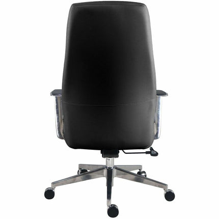 Lorell Fuerte Executive/Conference High-Back Chair with Polished Aluminum Arms - High Back - Black - Poly, Polyurethane - Armrest - 1 Each