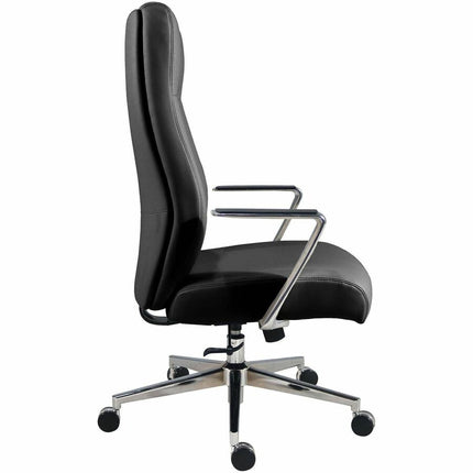 Lorell Fuerte Executive/Conference High-Back Chair with Polished Aluminum Arms - High Back - Black - Poly, Polyurethane - Armrest - 1 Each