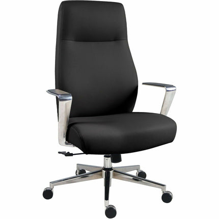 Lorell Fuerte Executive/Conference High-Back Chair with Polished Aluminum Arms - High Back - Black - Poly, Polyurethane - Armrest - 1 Each