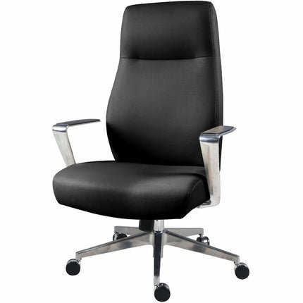 Lorell Fuerte Executive/Conference High-Back Chair with Polished Aluminum Arms - High Back - Black - Poly, Polyurethane - Armrest - 1 Each
