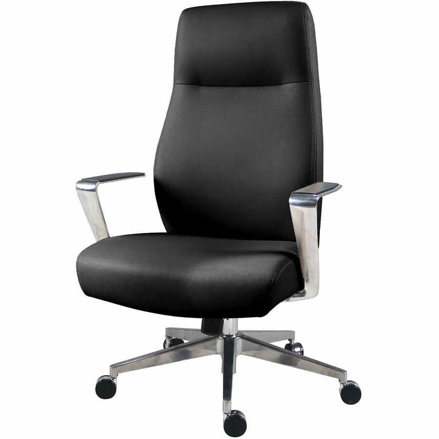 Lorell Fuerte Executive/Conference High-Back Chair with Polished Aluminum Arms - High Back - Black - Poly, Polyurethane - Armrest - 1 Each