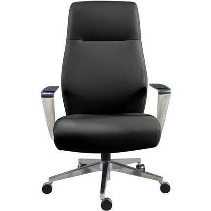 Lorell Fuerte Executive/Conference High-Back Chair with Polished Aluminum Arms - High Back - Black - Poly, Polyurethane - Armrest - 1 Each