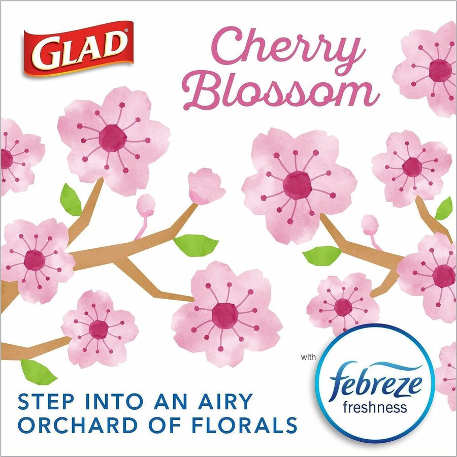 Glad Odorshield Cherry Blossom Trash Bags - Cherry Blossom - Small Size - 4 gal Capacity - 18" Length x 17" Width - Drawstring Closure - Pink - Garbage, Kitchen, Bedroom, Bathroom - 34/Box - 6 / Carton