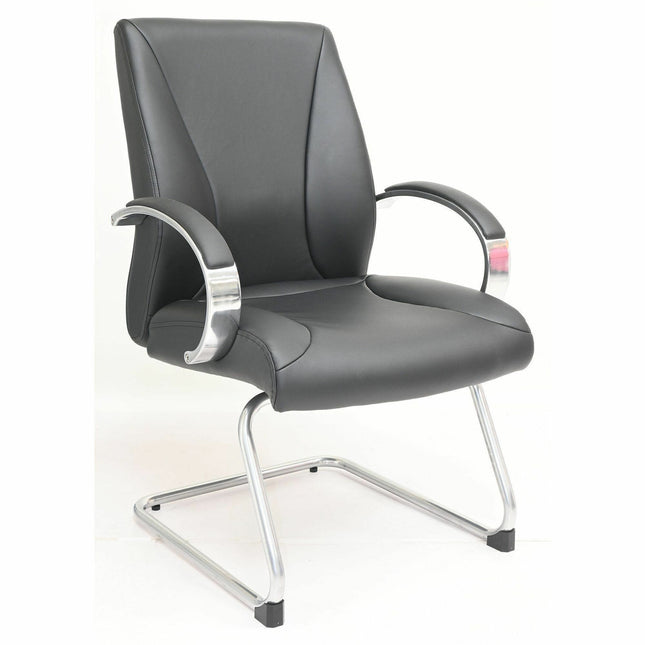 Lorell Pike Executive Guest Chair - Low Back - Cantilever Base - Black - Polyurethane - Armrest - 1 Each
