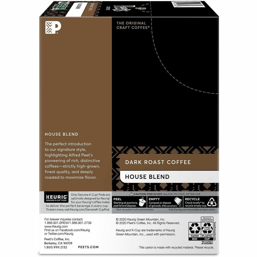 Peet's Coffee&reg; K-Cup House Blend Coffee - Compatible with Keurig Brewer - Dark - 22 K-Cup - K-Cup - House Blend - 4 / Carton