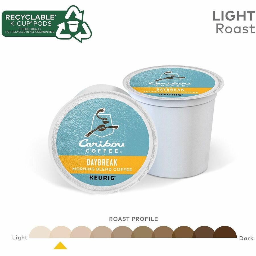 Caribou Coffee&reg; K-Cup Daybreak Coffee - Compatible with Keurig K-Cup Brewer - Light - 24 K-Cup - K-Cup - Daybreak Morning Blend, Nutty - 4 / Carton