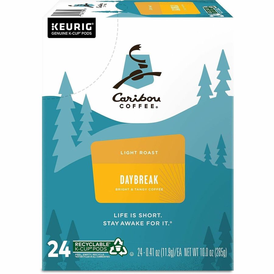 Caribou Coffee&reg; K-Cup Daybreak Coffee - Compatible with Keurig K-Cup Brewer - Light - 24 K-Cup - K-Cup - Daybreak Morning Blend, Nutty - 4 / Carton