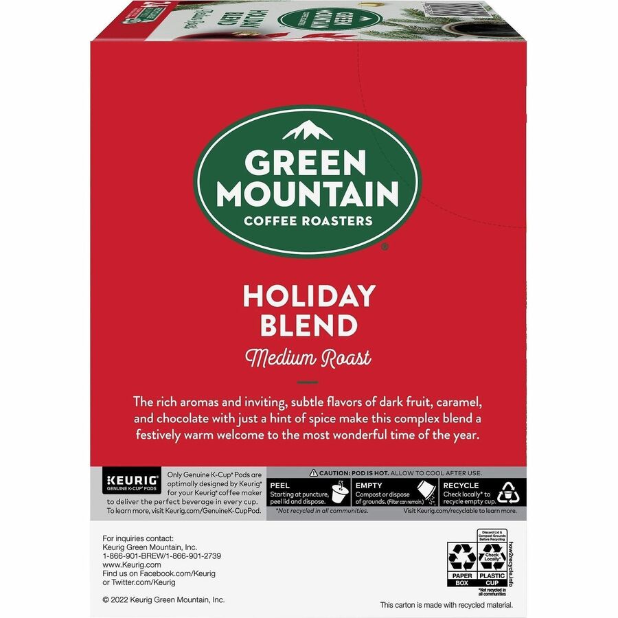 Green Mountain Coffee Roasters&reg; K-Cup, Pod Holiday Blend Coffee - Compatible with Keurig Brewer - Medium - 24 K-Cup - K-Cup, Pod - Holiday Blend - 4 / Carton