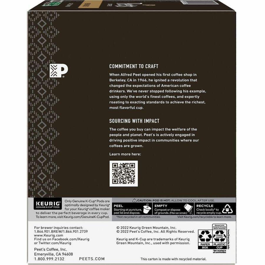 Peet's Coffee™ K-Cup Cafe Domingo Coffee - Compatible with Keurig Brewer - Medium - 22 K-Cup - K-Cup - Cafe Domingo - 4 / Carton