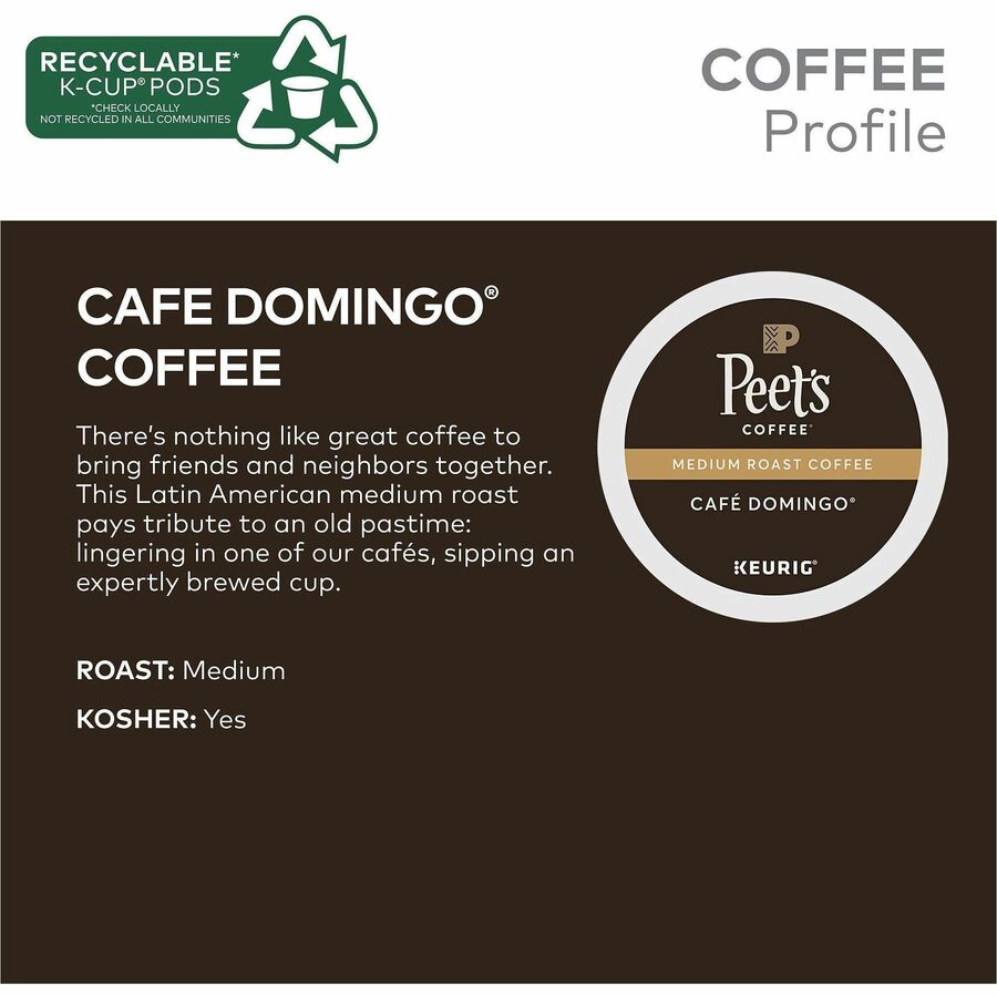 Peet's Coffee™ K-Cup Cafe Domingo Coffee - Compatible with Keurig Brewer - Medium - 22 K-Cup - K-Cup - Cafe Domingo - 4 / Carton