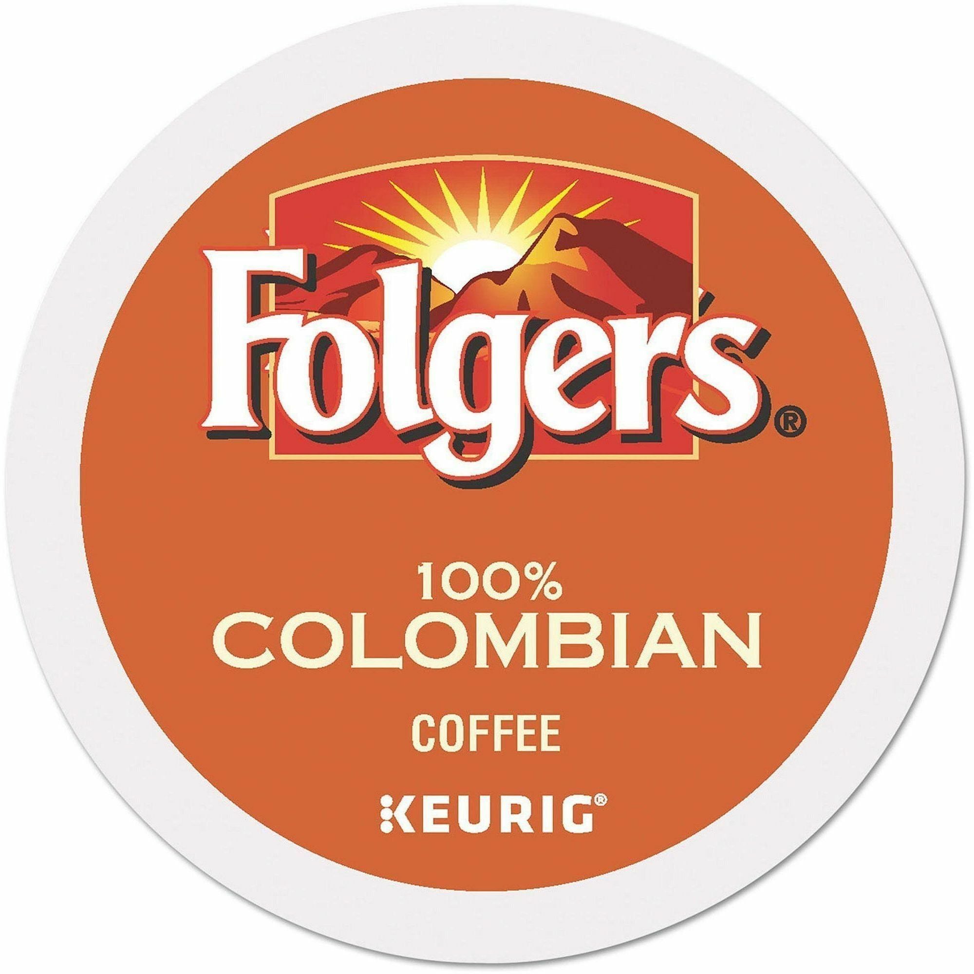 Folgers&reg; K-Cup 100% Colombian Coffee - Compatible with Keurig K-Cup Brewer - Medium - 24 K-Cup - K-Cup - Colombian, Roasted - 4 / Carton