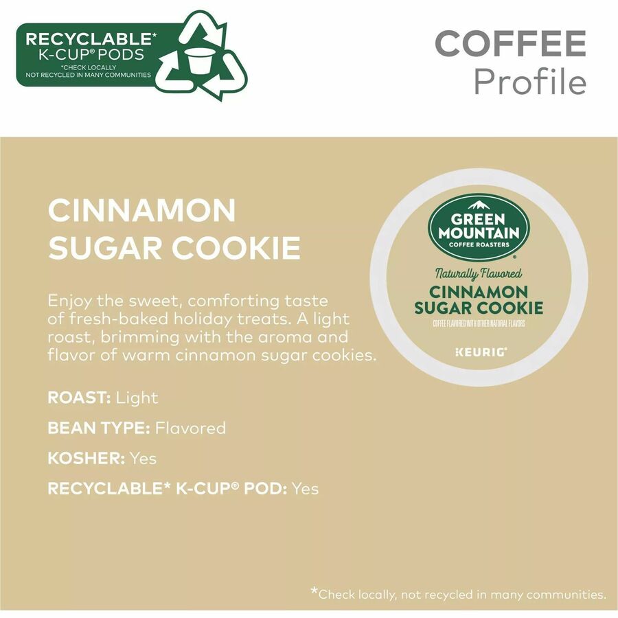 Green Mountain Coffee Roasters&reg; K-Cup, Pod Cinnamon Sugar Cookie Coffee - Compatible with Keurig K-Cup Brewer - Light - 24 K-Cup - K-Cup, Pod - Cinnamon Sugar Cookie - 4 / Carton
