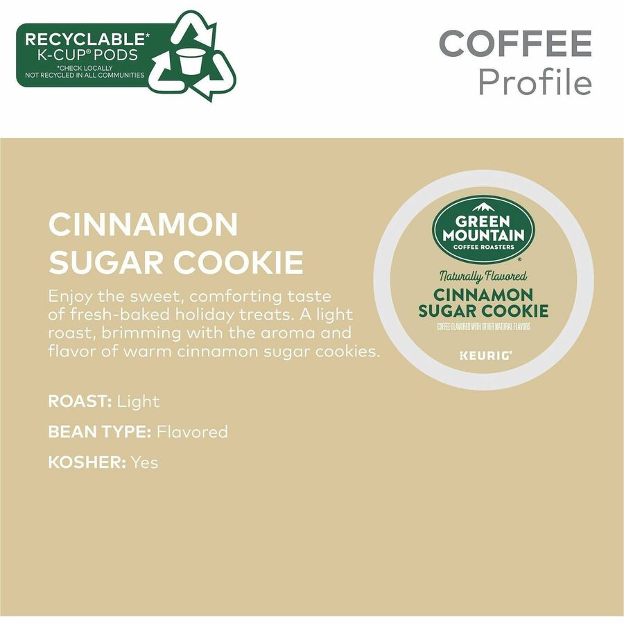 Green Mountain Coffee Roasters&reg; K-Cup, Pod Cinnamon Sugar Cookie Coffee - Compatible with Keurig K-Cup Brewer - Light - 24 K-Cup - K-Cup, Pod - Cinnamon Sugar Cookie - 4 / Carton
