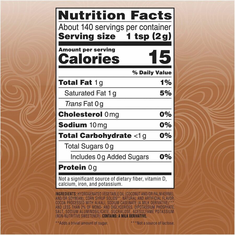 Coffee mate Sugar Free Chocolate Creamer - Chocolate Cr&egrave;me Flavor - 0.64 lb (10.20 oz) - 140 ServingCanister - 6 / Carton