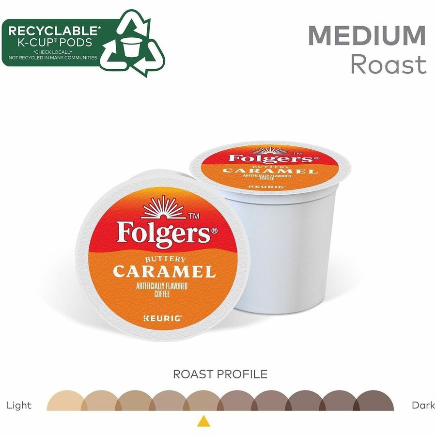 Folgers&reg; K-Cup Buttery Caramel Coffee - Compatible with Keurig K-Cup Brewer - Medium - 24 K-Cup - K-Cup - Buttery Caramel, Caramel, Arabica - 4 / Carton