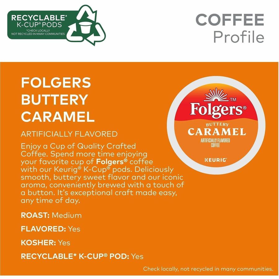 Folgers&reg; K-Cup Buttery Caramel Coffee - Compatible with Keurig K-Cup Brewer - Medium - 24 K-Cup - K-Cup - Buttery Caramel, Caramel, Arabica - 4 / Carton
