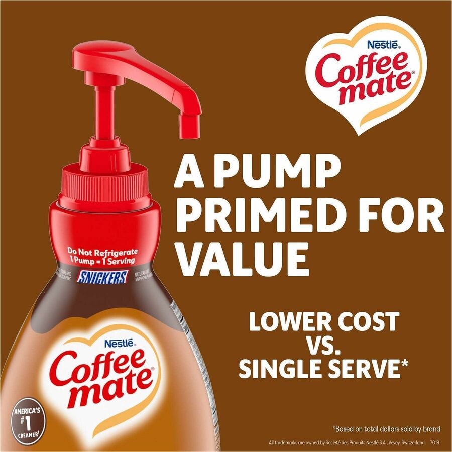 Coffee mate Liquid Pump Flavored Creamer - Snickers, Chocolate, Nut, Caramel Flavor - 50.72 fl oz (1.50 L) - 300 Serving - 2 / Carton