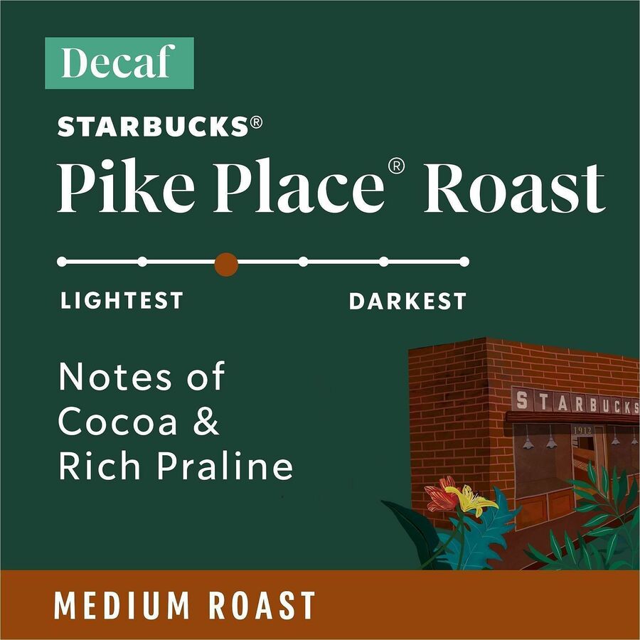 Starbucks&reg; K-Cup Decaf Pike Place Roast Coffee - Compatible with Keurig K-Cup Brewer - American - Medium - 24 K-Cup - K-Cup - Arabica, Latin America, Chocolate, Toasted Nut, Pike Place Roast - Decaffeinated - 4 / Carton