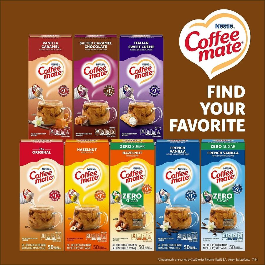 Coffee mate Creamer Snickers Flavor Singles - Chocolate, Nut, Caramel, Snickers Flavor - 0.38 fl oz (11 mL) - 1 Serving - 50 Singles/Box - 4 / Carton