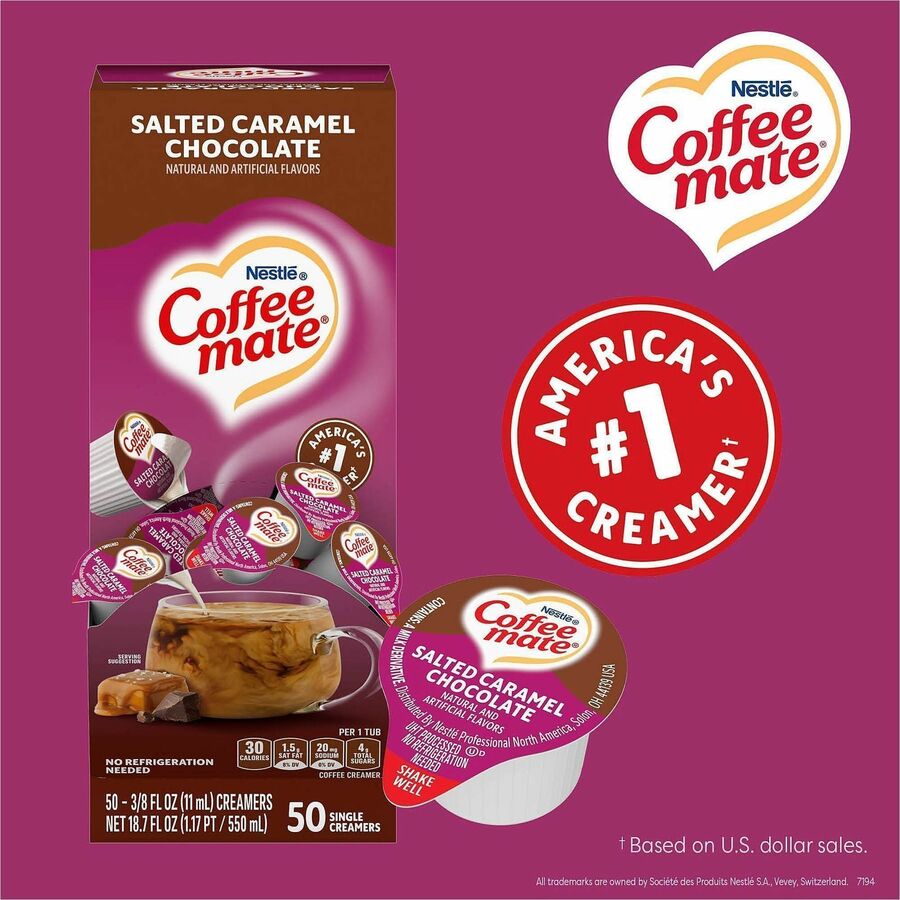 Coffee mate Salted Caramel Choc. Creamers - Salted Caramel Chocolate Flavor - 1 Serving - 50/Box - 4 / Carton
