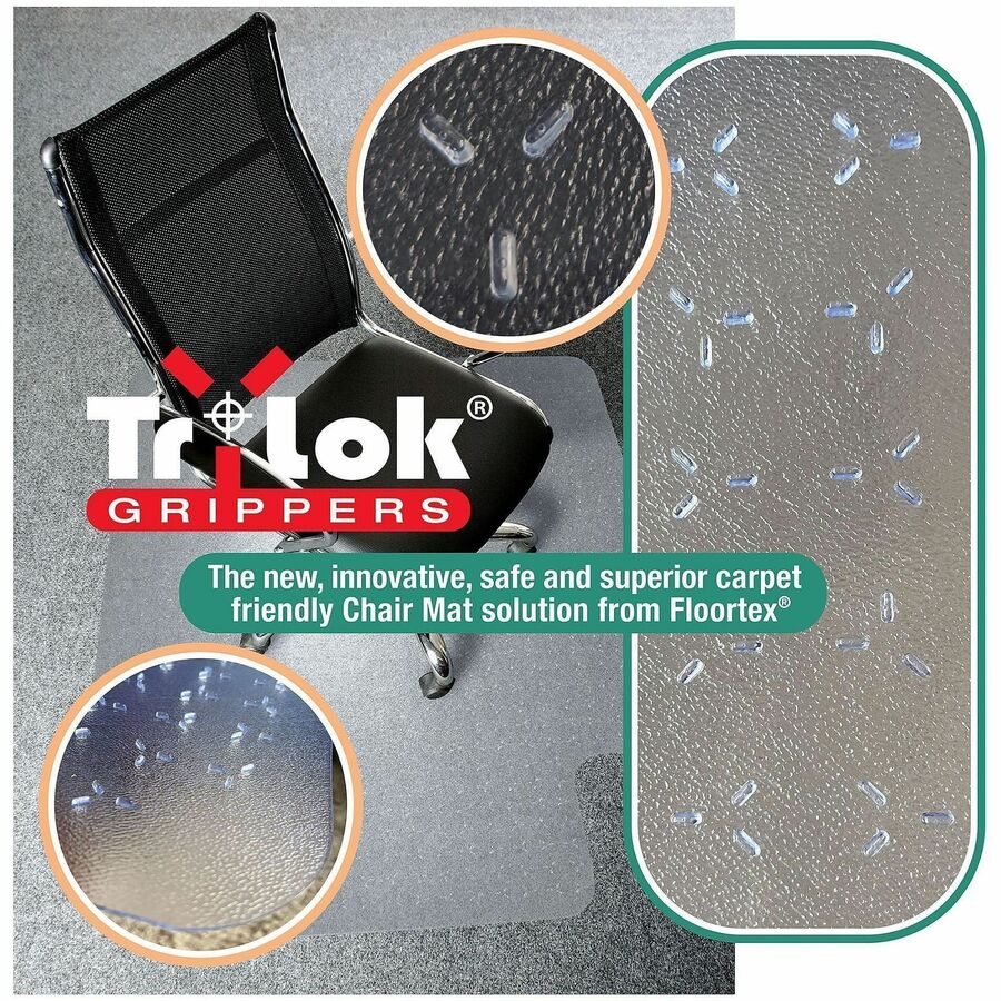 Floortex Cleartex TrYlok Chair Mat - Carpeted Floor, Chair, Indoor, Low Pile - 47" Length x 35" Width - Lipped - Clear - 1 Each