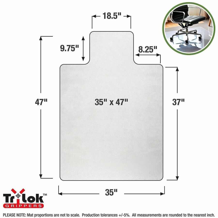 Floortex Cleartex TrYlok Chair Mat - Carpeted Floor, Chair, Indoor, Low Pile - 47" Length x 35" Width - Lipped - Clear - 1 Each