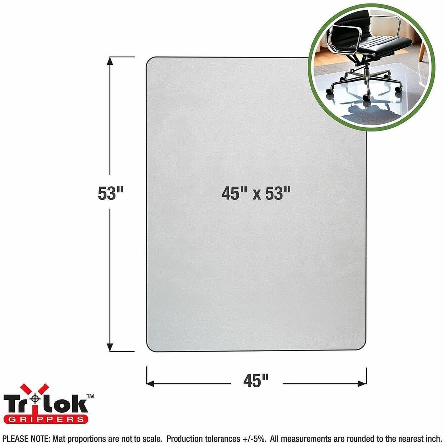 Floortex Cleartex TrYlok Chair Mat - Carpeted Floor, Chair, Indoor, Low Pile - 53" Length x 45" Width - Rectangular - Clear - 1 Each