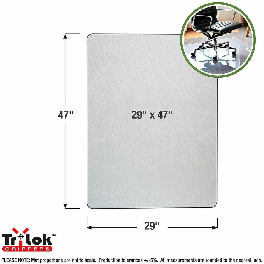 Floortex Cleartex TrYlok Chair Mat - Carpeted Floor, Chair, Indoor, Low Pile - 47" Length x 29" Width - Rectangular - Clear - 1 Each