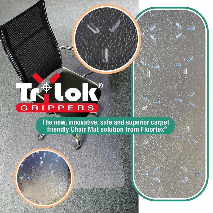 Floortex Cleartex TrYlok Chair Mat - Carpeted Floor, Chair, Indoor, Low Pile - 47" Length x 35" Width - Rectangular - Clear - 1 Each
