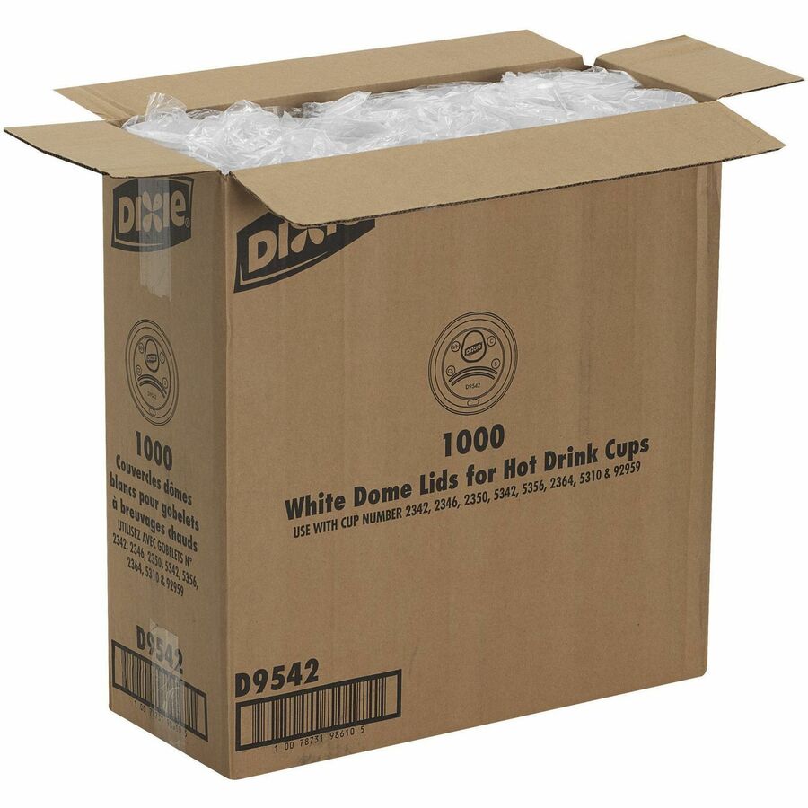 Dixie Hot Cup Lid - Dome - Plastic - White - 100 Lids/Pack - 10 / Carton