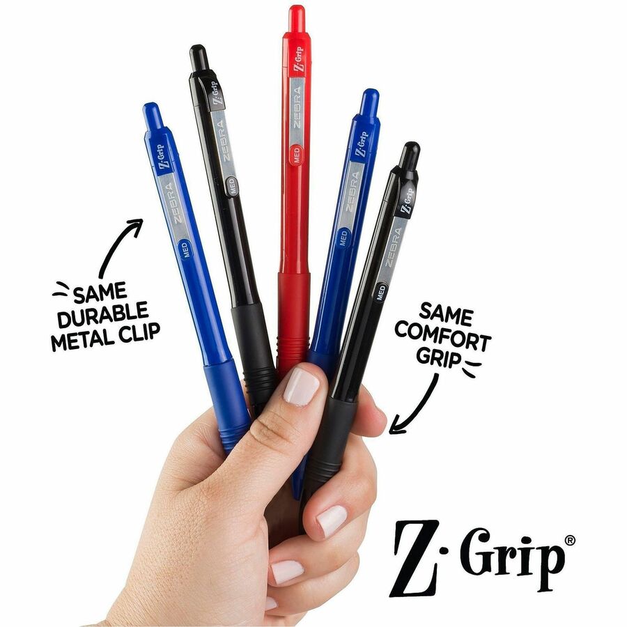 Zebra Pen Z-Grip Retractable Ballpoint Pens - 1 mm, Medium Pen Point - Retractable - Blue Ink - School, Home, Journaling - 1 Dozen