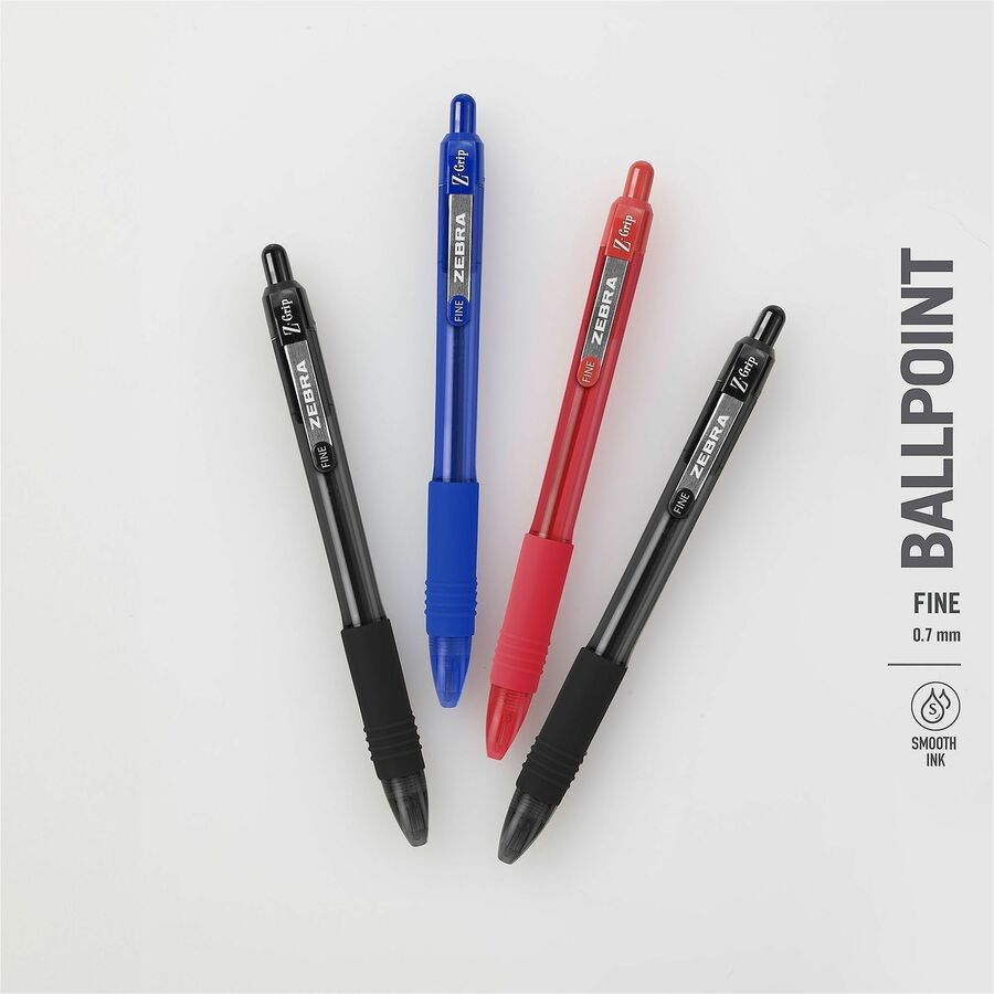 Zebra Pen Z-Grip Retractable Ballpoint Pens - 0.7 mm Fine Pen Point - Retractable - Black Ink - School, Home, Journaling - 1 Dozen