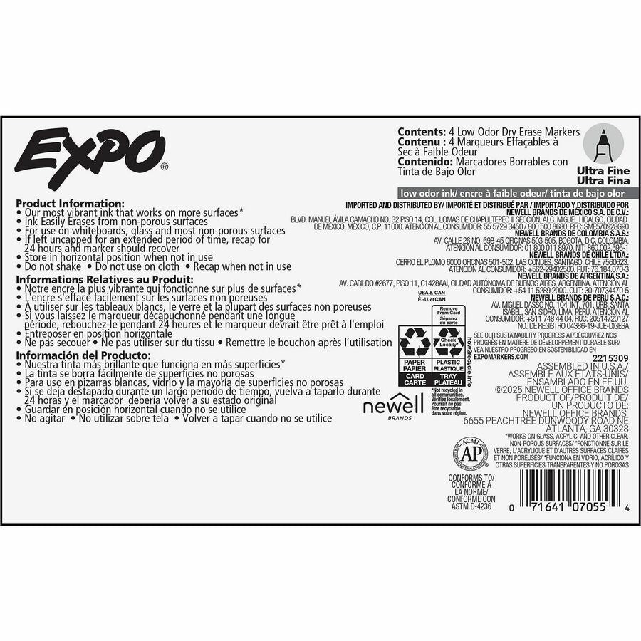 Expo Dry Erase Markers - Ultra Fine, Bullet Marker Point - Black Ink - Writing, Calendar, Classroom, Office, Home - 4 / Pack