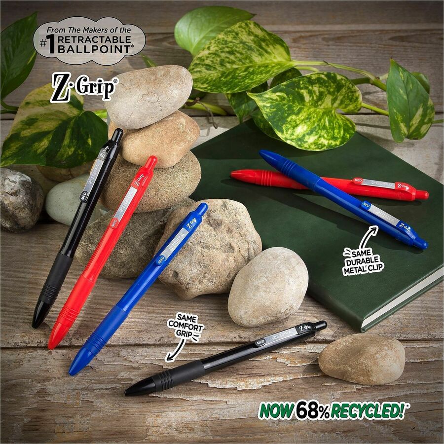 Zebra Pen Z-Grip Retractable Ballpoint Pens - 1 mm, Medium Pen Point - Retractable - Black Ink - School, Home, Journaling - 1 Dozen